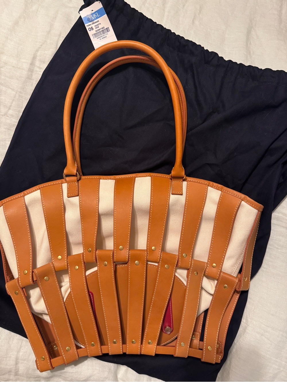 J. McLaughlin Parma Leather strapped Tote Bag in Tan and Canvas NWT - Picture 2 of 14